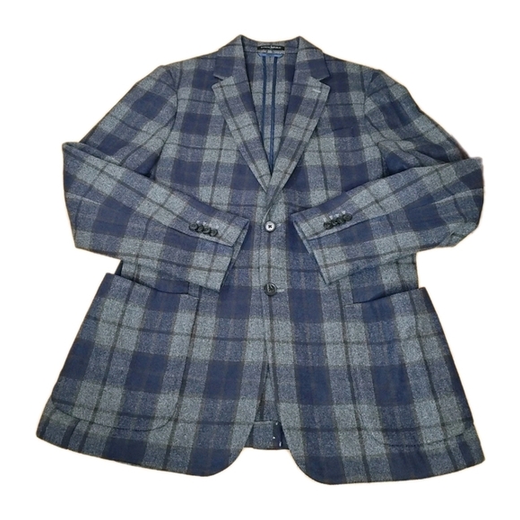 Banana Republic Wool Blazer Jacket Men 42 Long Plaid Unstructured Tailored Fit - Picture 7 of 15